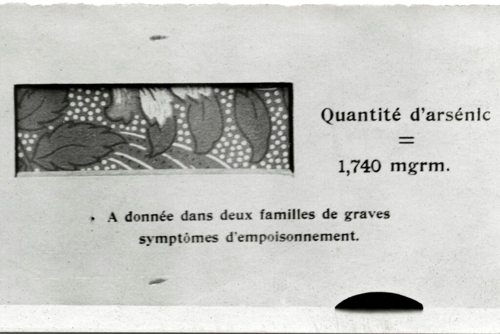 Muestra de papel tapiz verde del siglo XIX que contenía arsénico tóxico, el cual envenenó a muchas familias victorianas