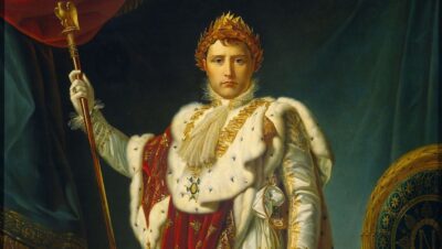 Retrato de Napoleón Bonaparte vestido con traje imperial, cetro y corona de laurel. El cuadro lo pintó François Gérard entre 1805-1815