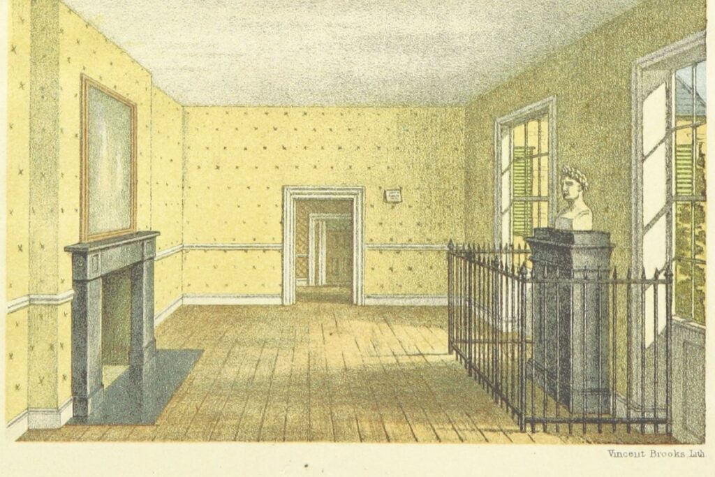 Grabado de 1875 mostrando la habitación de Longwood House donde Napoleón Bonaparte murió el 5 de mayo de 1821